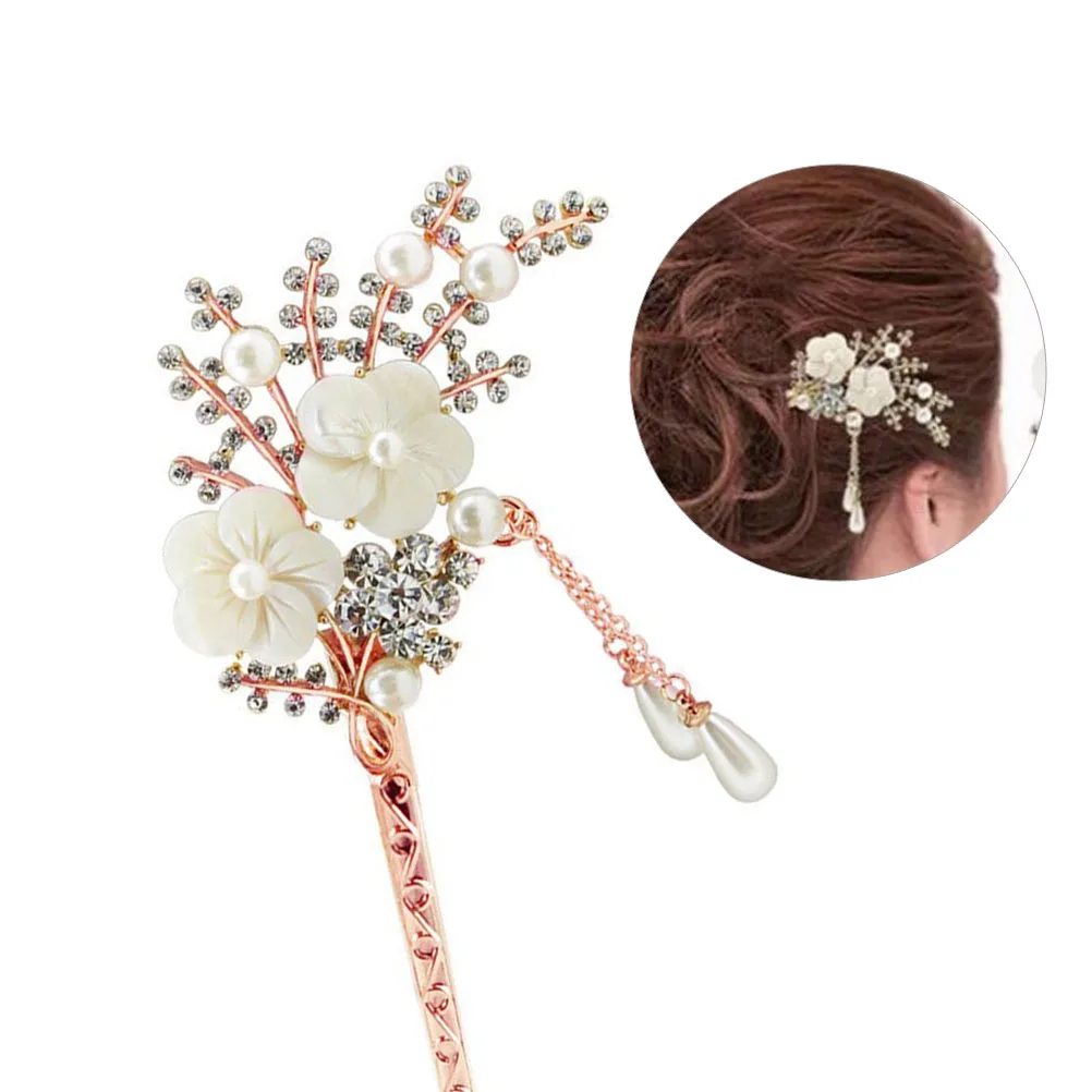 

Retro Flower Pins Pearl Chopstick Durable Alloy Hold Hair Firmly Elegant Stylish Wedding Accessories Hair Stick