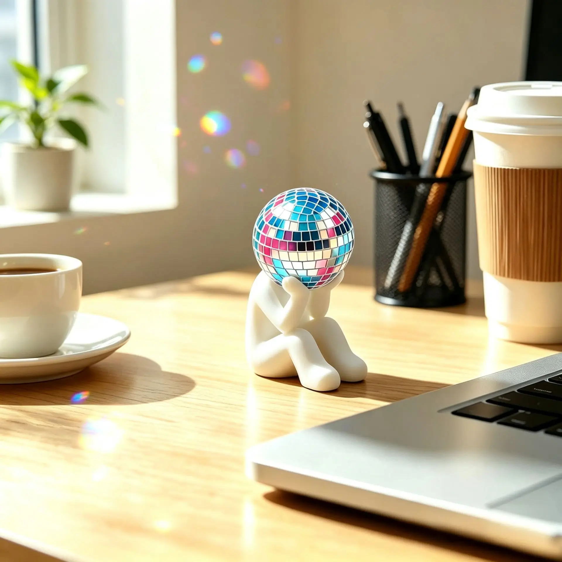 Disco Ball Thinker Statue,removable,3D printed,Office/home desktop decor,aesthetic Room ,Back to School season,Christmas Gift