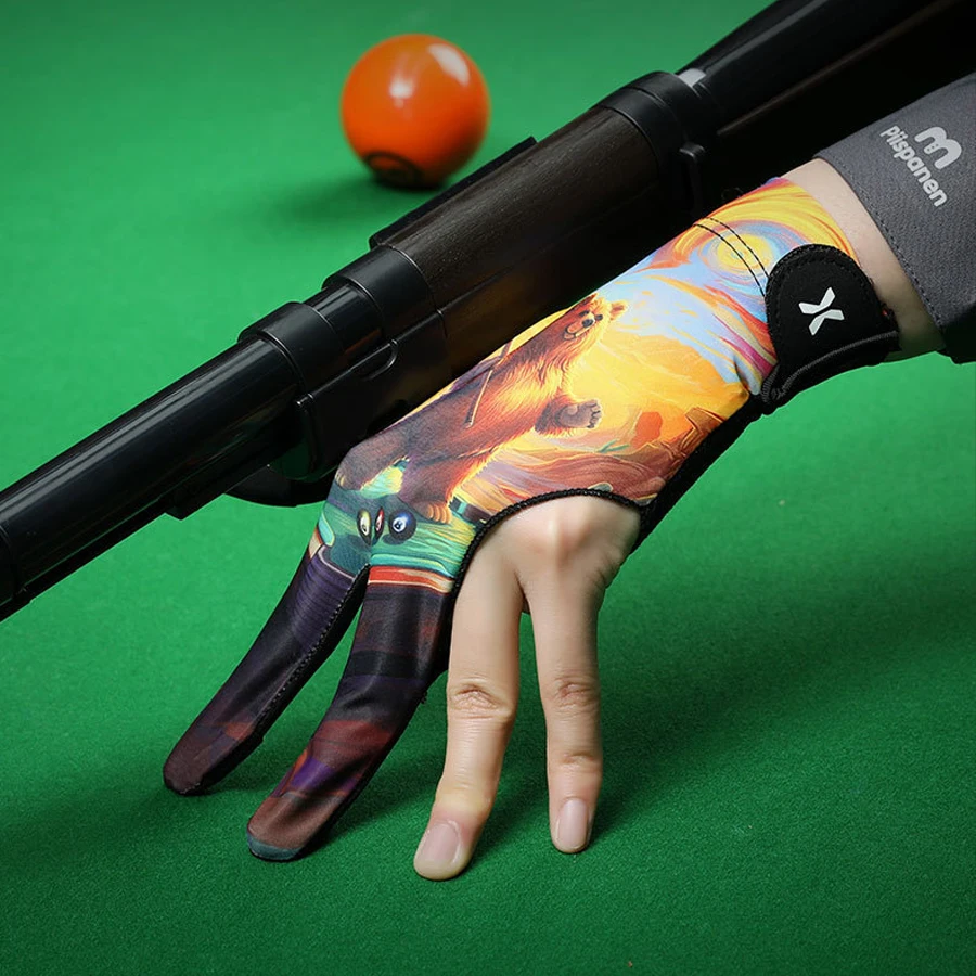 Einzelner 3-Finger-Billardhandschuh mit coolem Bären-Print, atmungsaktiver Pool- und Snookerhandschuh für Herren und Damen, für die linke Hand