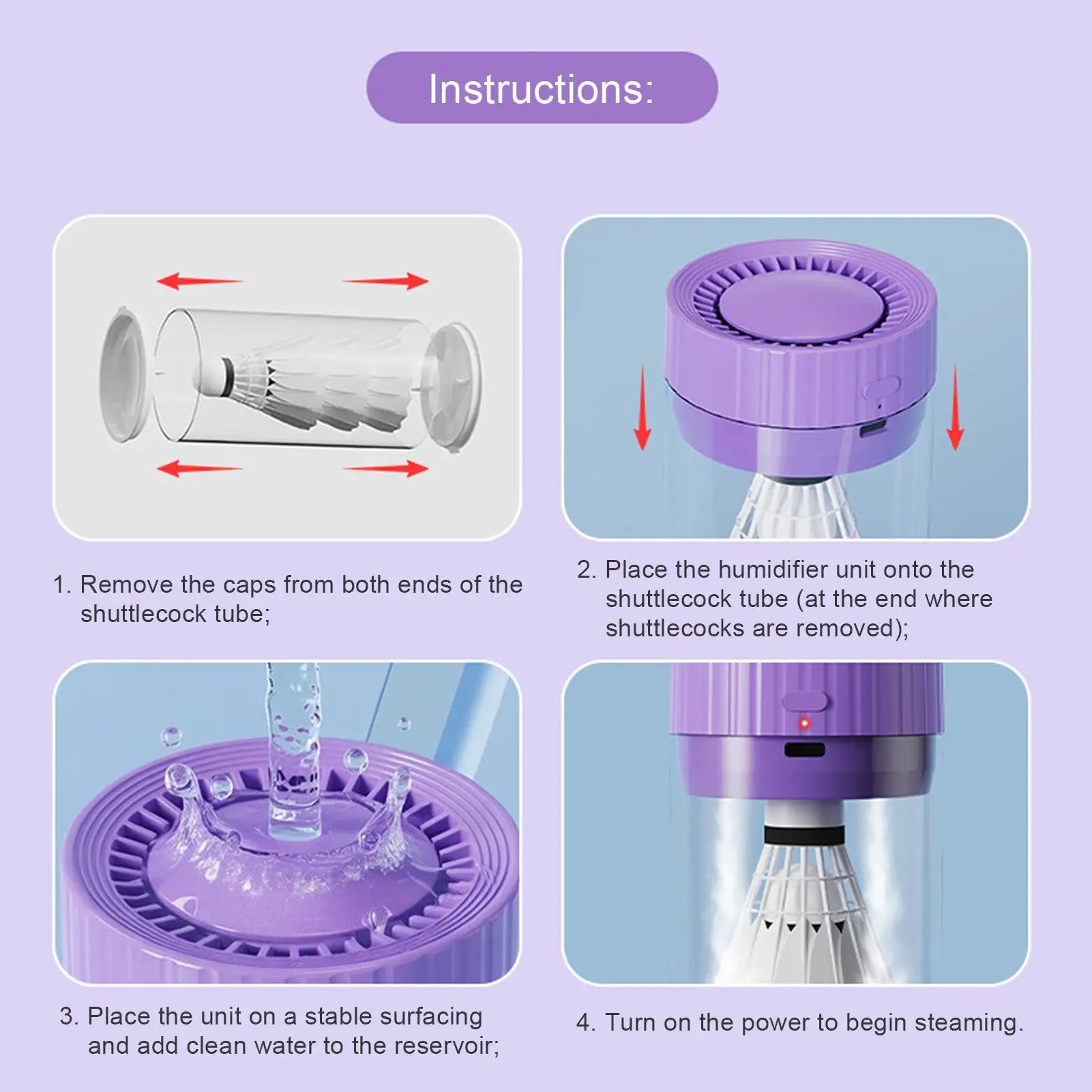 Shuttlecock Humidifier Portable Type-C Rechargeable Device Tube Caps Badminton Shuttlecock Tube For Sports Youth Teens Athletes 5