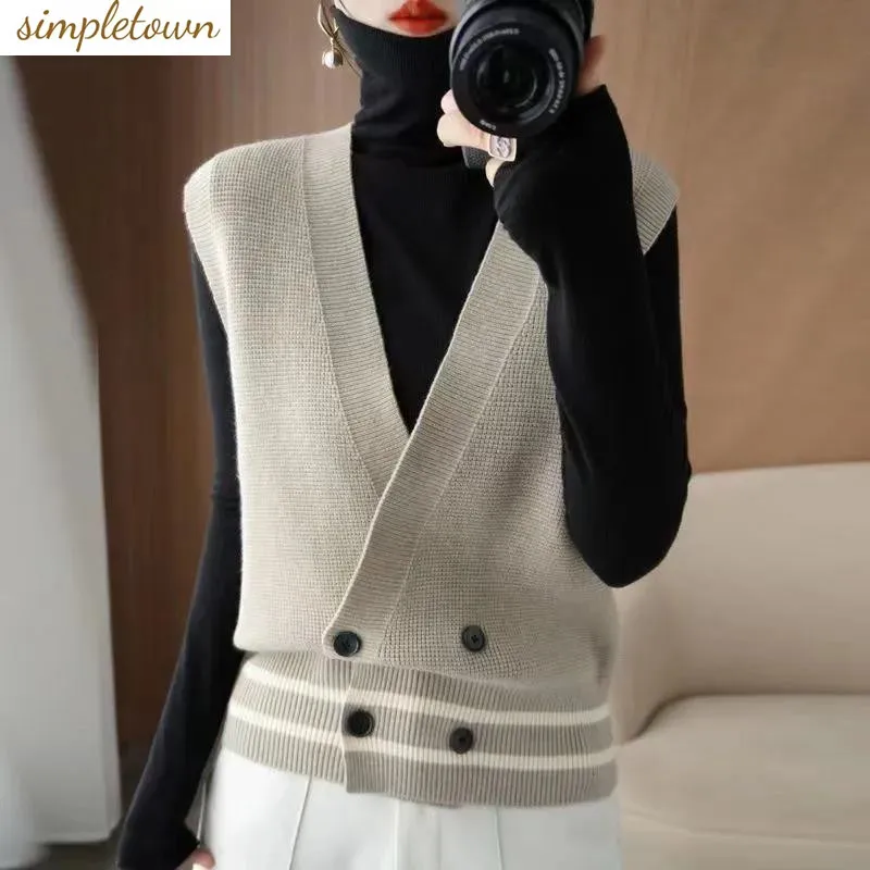 

Knitted Cardigan Vest Women's Autumn New Product Loose Casual Camisole Vest Fashion Versatile Sleeveless Sweater