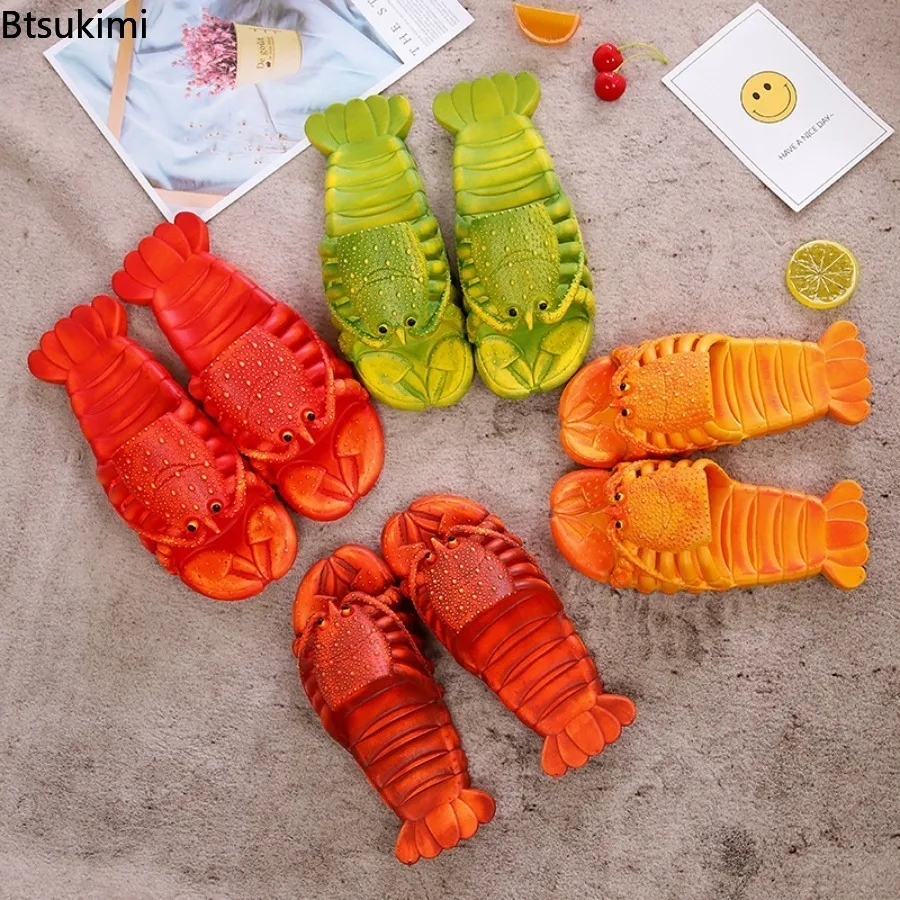 New 2026 Summer Fun Cartoon Lobster Slippers PVC Soft Bottom Cool Slippers Fashion Men and Women Couple Non Slip Beach Slippers