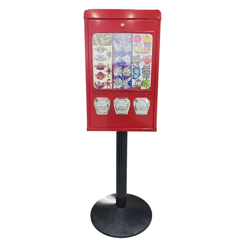 Commercial three-headed chewing gum candy vending machine with stand for sale, bouncy ball dolls, stickers, suitable for