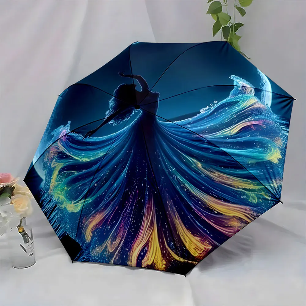 1PC Elegant Umbrella Design with Dancing Silhouette Art Print 8 Iron Ribs Folding Umbrella Auto-Open Fashion Sunshade