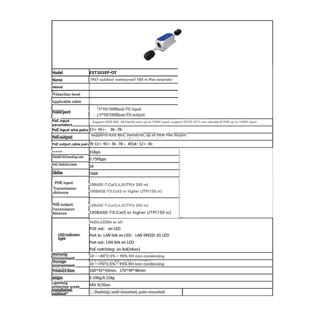 【قسيمة مستخدم جديدة!】DC37-57V IP67 100M121 1 To1 موسع PoE خارجي 1BT في 1BT Out Max 90w موسع مقاوم للماء LED 1Gbps #3
