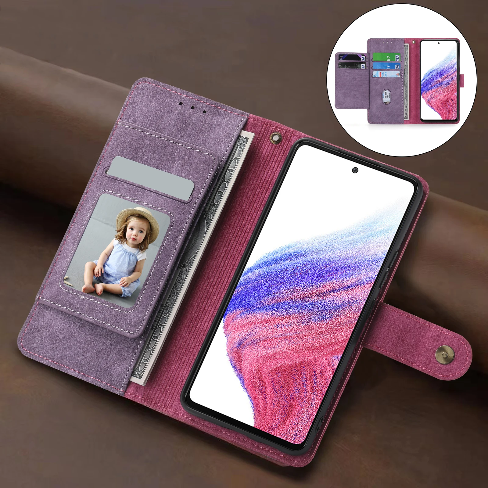 Zipper Wallet Leather Case For Samsung Galaxy S23 Ultra S22 S21 FE S20 S10 A23 A53 A73 A33 A12 A13 Cards Solt Book RFID Cover image 4