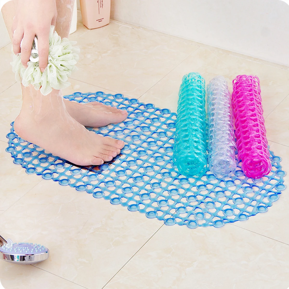 

Shower Mats Premium PVC Anti slip Bath Rug Suction Cups for Bathroom Kitchen Bedroom Balcony Living Room Hallway Safety Non slip