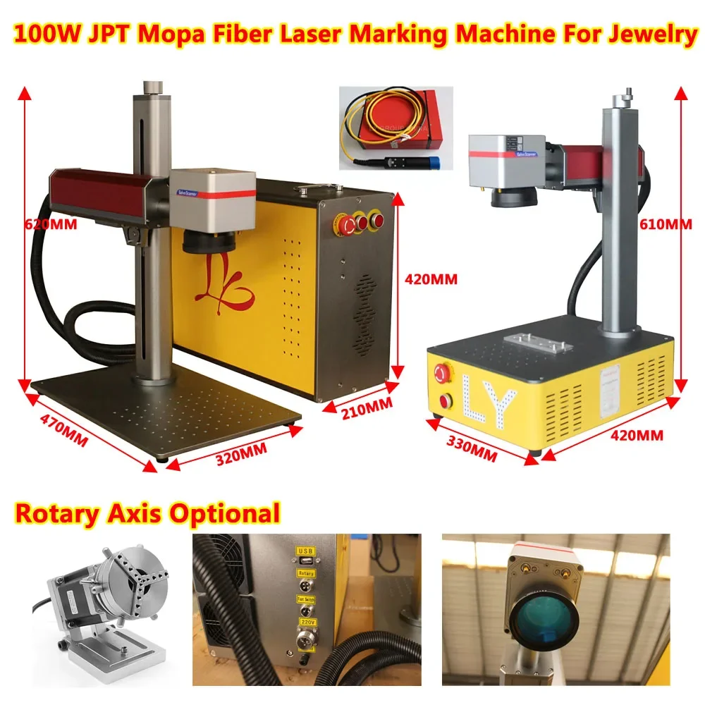 100W JPT Mopa Fiber Laser Marking Machine Desktop/Split Metal Jewelry Engraver Cutter Separate Cutting Tool Rotary Axis Optional