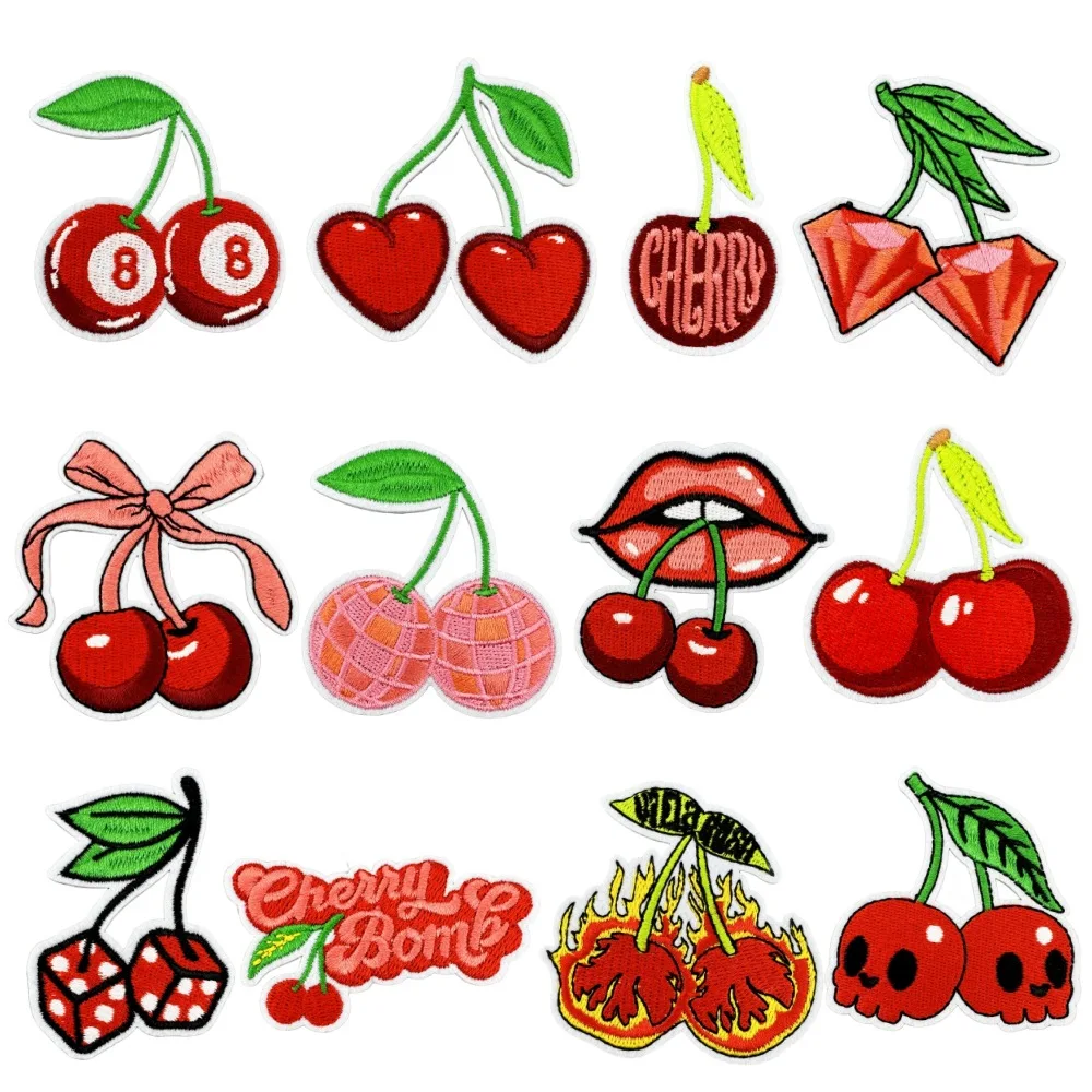 1 piece Cartoon Cherry Patches Iron On Embroidery Fruits Patch For Clothing Backpack Decoration