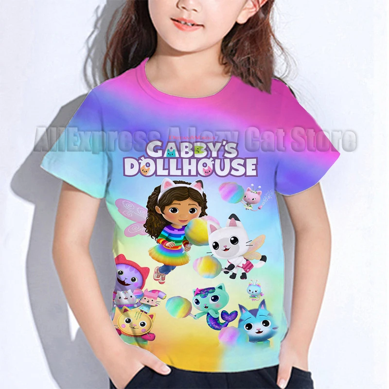 Kids Gabby's Dollhouse T-shirts Gabby Cat Short Sleeves Toddler Summer Short Sleeve Tshirt Boys Girls Tee Tops