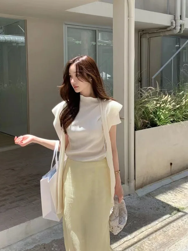 

Women's ort Sve Ribbed T-irt Top Slim Fit Ele Simple Versatile oulder Wrap Two Piece Set Faionable Cotton Blend