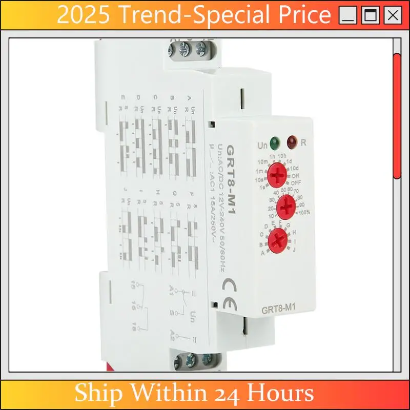 

A61Z Deals Multifunctional Timer AC DC Contactor Relay DIN Rail Mount AC/DC 12V-240V Relay GRT8-M1 With 10 Functions