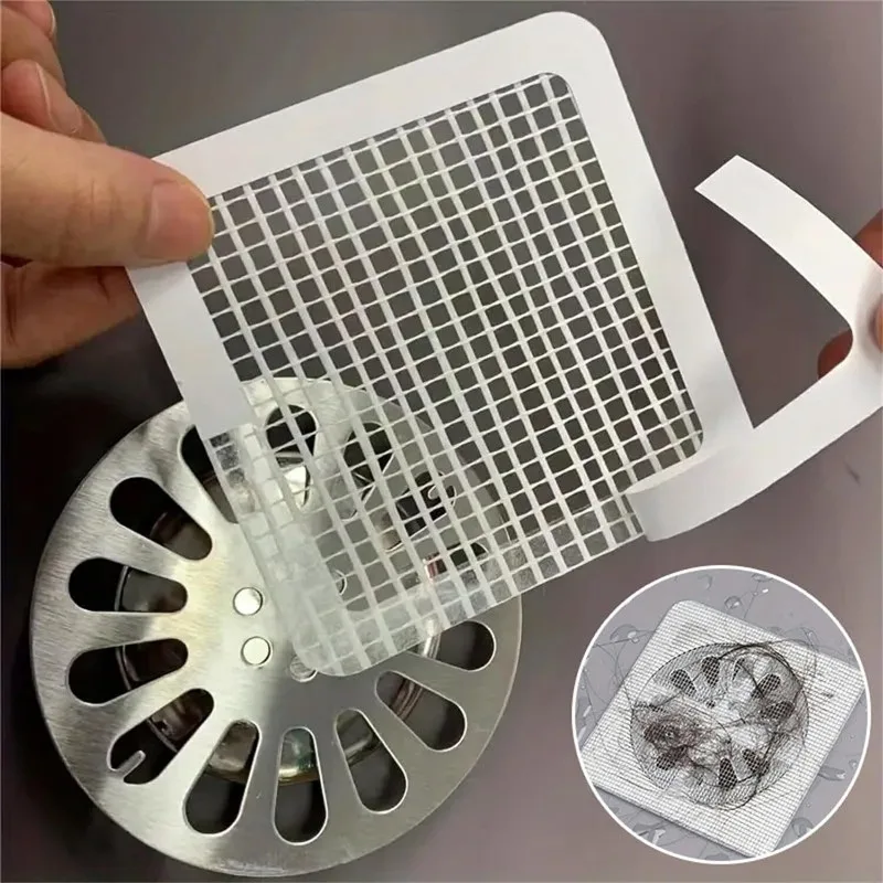10pcs Disposable Anti-blocking Filter Floor Drain Sticker Drain Hole Hair Collector Drain Cover for Shower Mesh Catcher Stopper