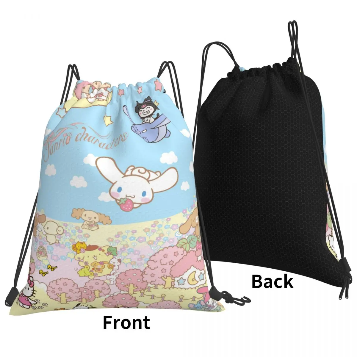 Custom Pattern Logo Drawstring Bag Sanrio Hello Kitty Melody Kuromi Travel Backpack Student Storage Bag School Bag  ꦫ