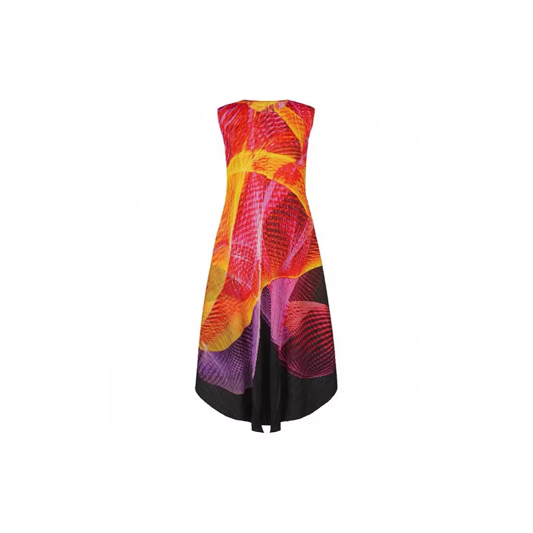 Miyake Pleated 2026 New Spring and Summer High-end Fashion Aurora Series Sleeveless Flared Pleated Dress Women Temperament Niche