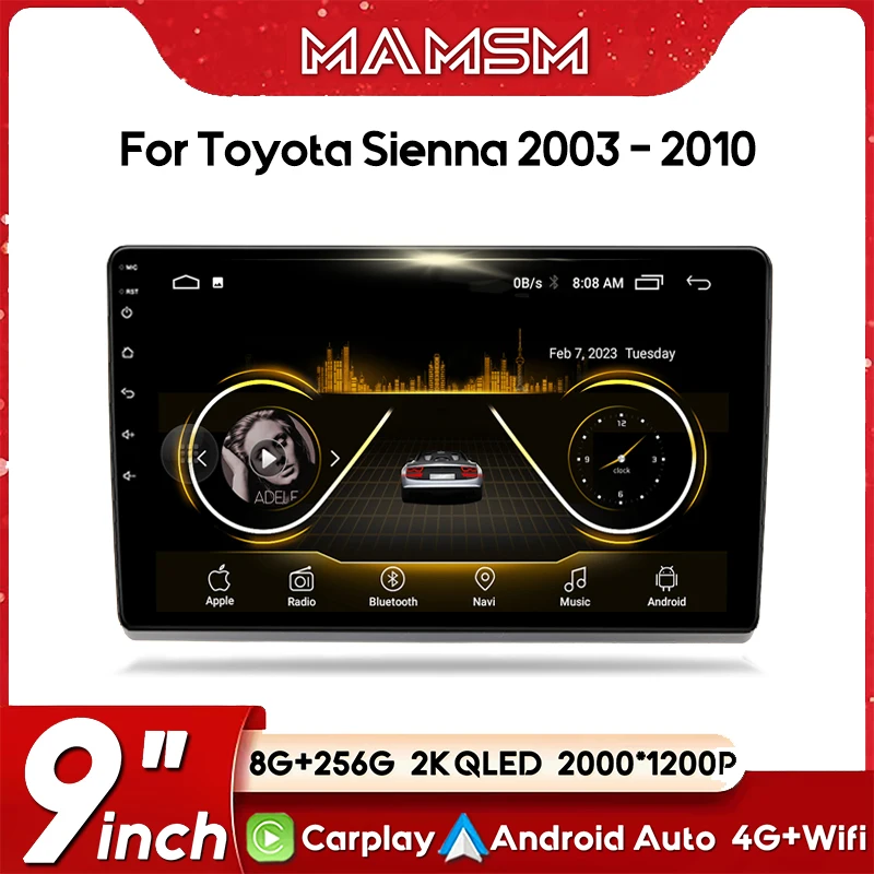 Car Radio Multimedia Android 13 for Toyota Sienna 3 XL30 2004 -2010 Caplay Auto Audio Video Player Navigation GPS Stereo Player