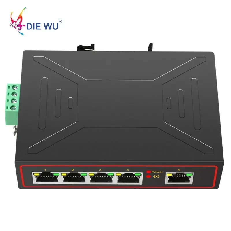 

5 Ports Industrial Ethernet Switch 10/100Mbps Metal Case Rj45 Signal Strengthen Vlan Network Switch Lightning Protection Adapter