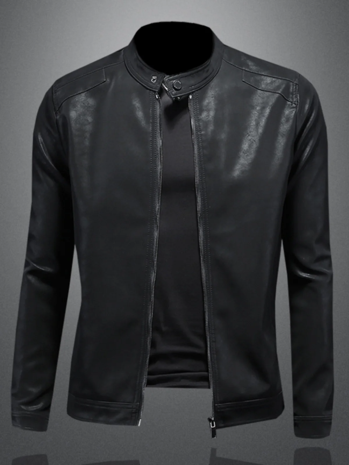 

Мужская приталенная куртка из искусственной кожи с воротником-стойкой, модная, весенне-осенняя, повседневная, в мотоциклетном стиле