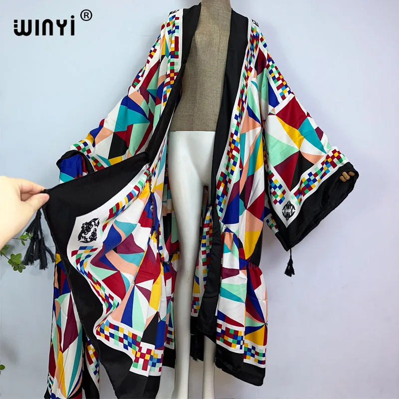 2022 WINYI jesień kobiety kimono moda elegancki Vintage drukowanie boho Kaftan talia seal sukienka abaya z długim rękawem Casual Kaftan