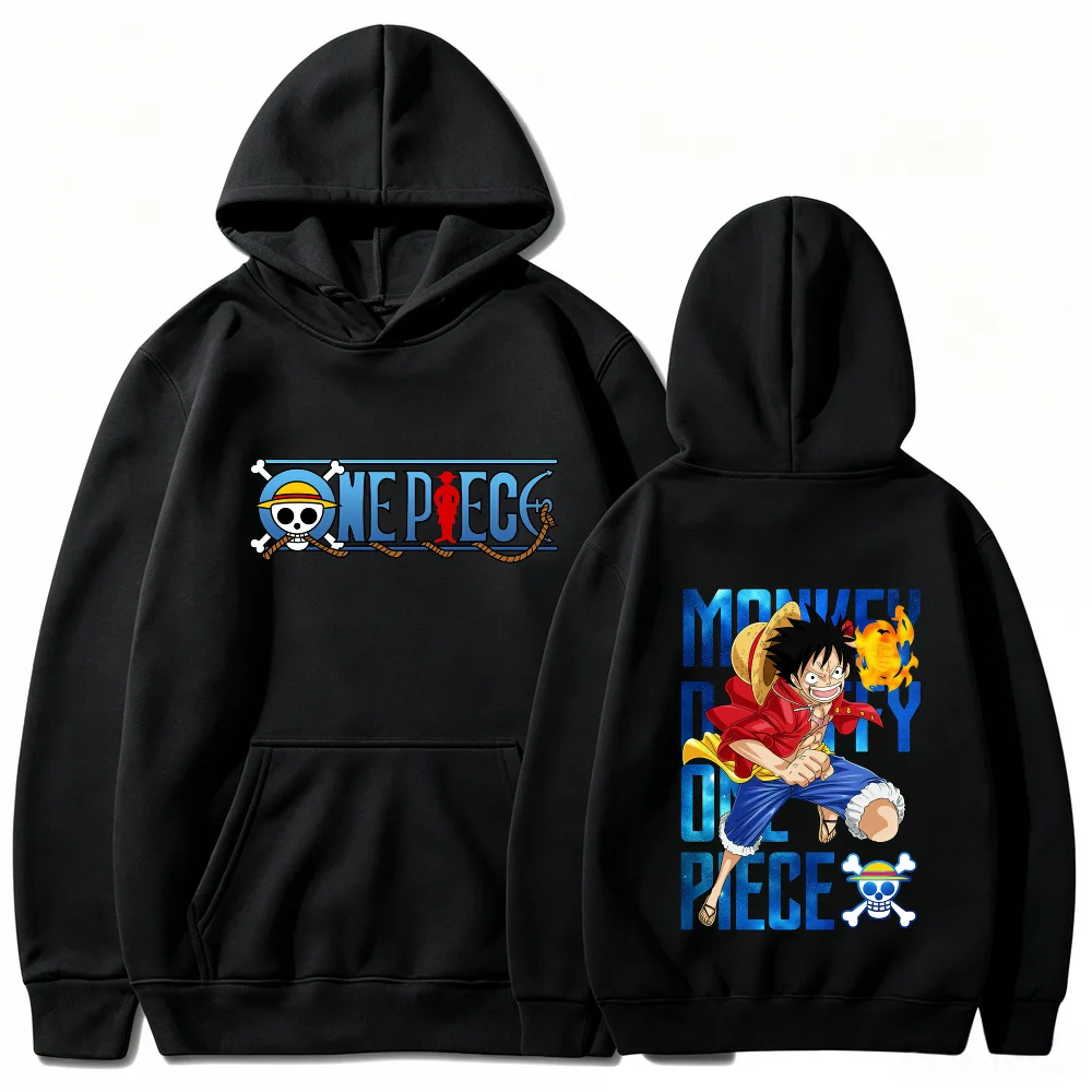 Bandai One Piece Men's Hoodie Monkey D. Luffy Fleece Sweatshirt High Quality Warm Autumn Winter Pullover Hoodie