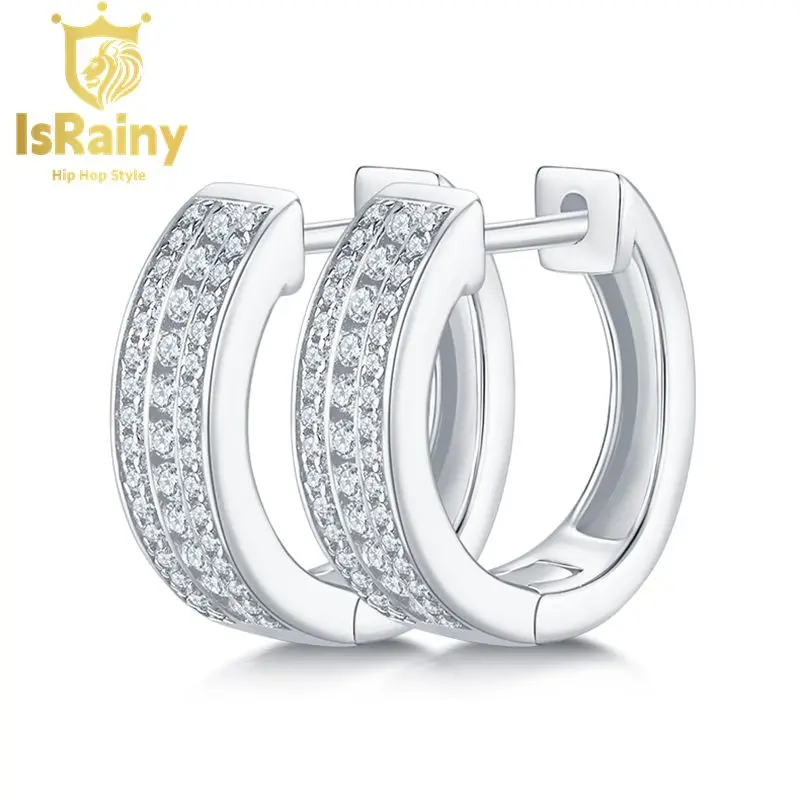 

IsRainy Hip Hop Rock 100% 925 Sterling Silver Real GRA Moissanites Full Diamonds Gemstones Hoop Earrings Fine Jewelry Wholesale