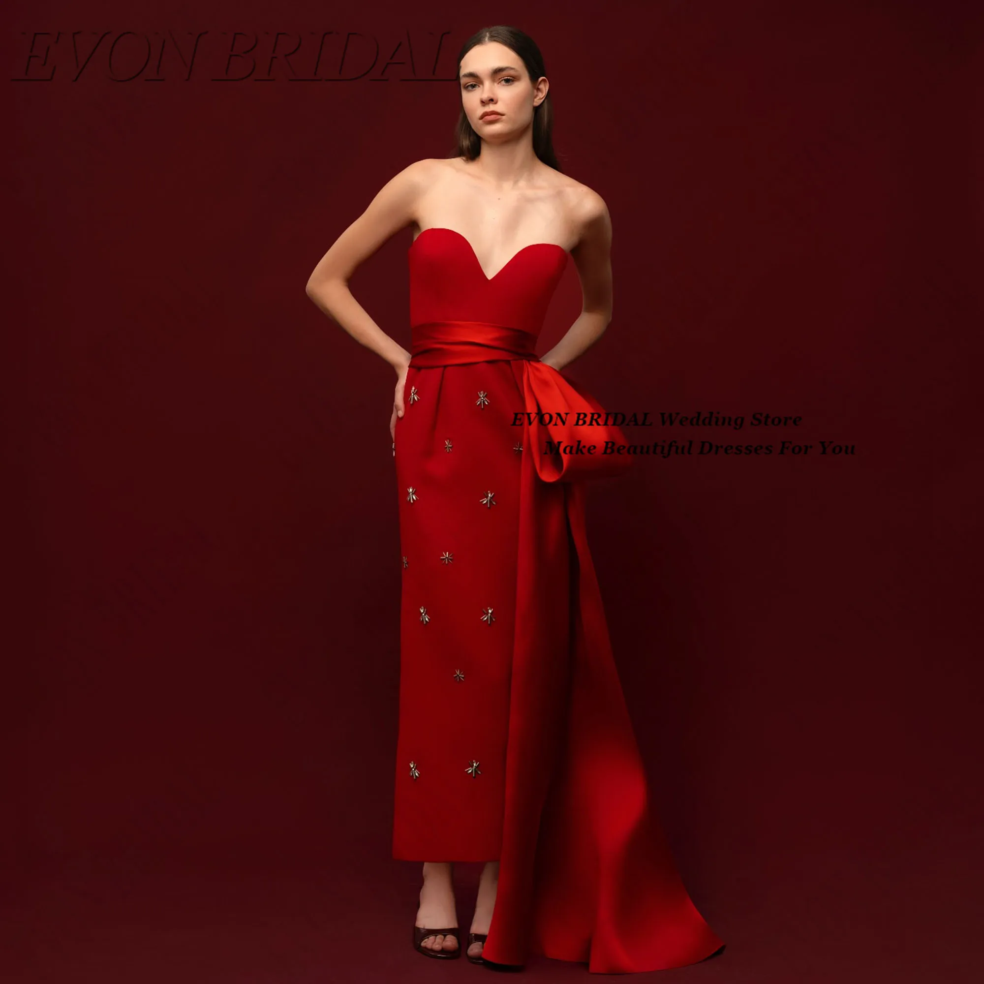 Red Celebrity Evening Gown Sweetheart Beading Elegant Party Dresses 2026 Customized Woman Ceremony Dress EVON BRIDAL Strapless