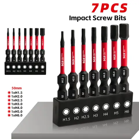 7PCS Premium Hex Allen Industrial Screwdriver Bit Set, Magnetic, 50mm (H1.5 H2 H2.5 H3 H4 H5 H6), S2 Steel, 1/4" Hex Shank