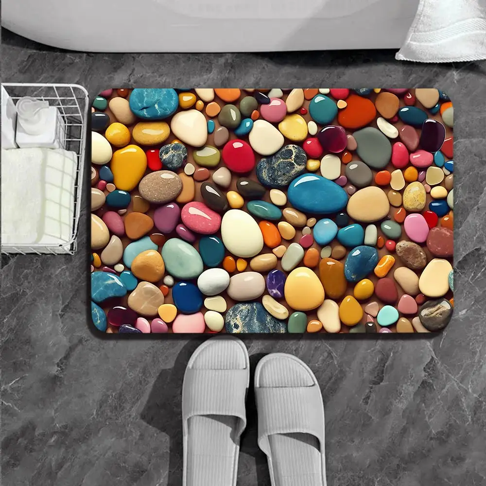 cobble stone Print Mat Rug For Bath And Kitch Super Absorbent Quick Dry Rubber Backed Dirt Resistant Bath Rugs Mats