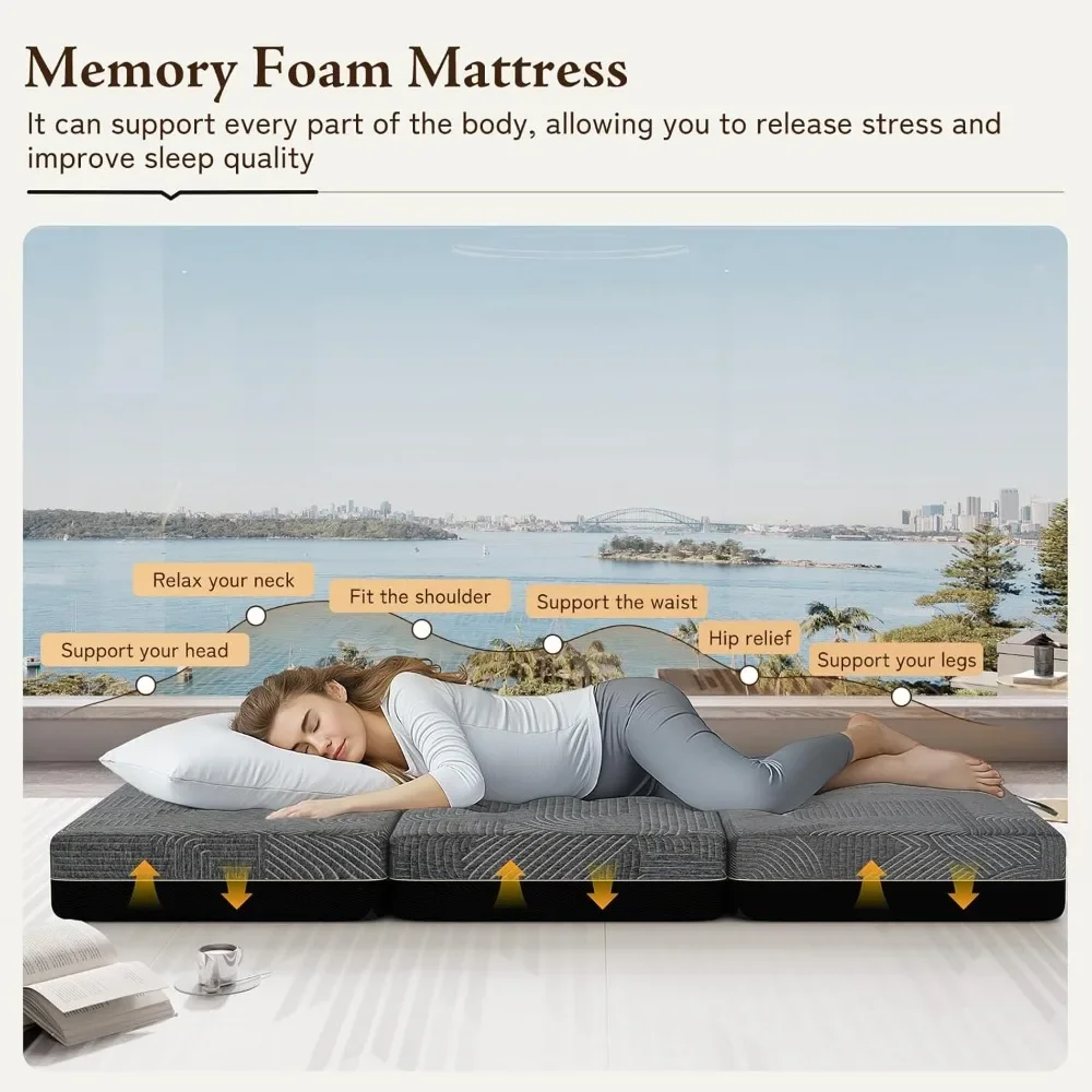 Tri Folding Mattress, Memory Foam Tri-fold Mattress, Portable Foldable Sofa Bed Floor Mattress Chair, Portable Bed