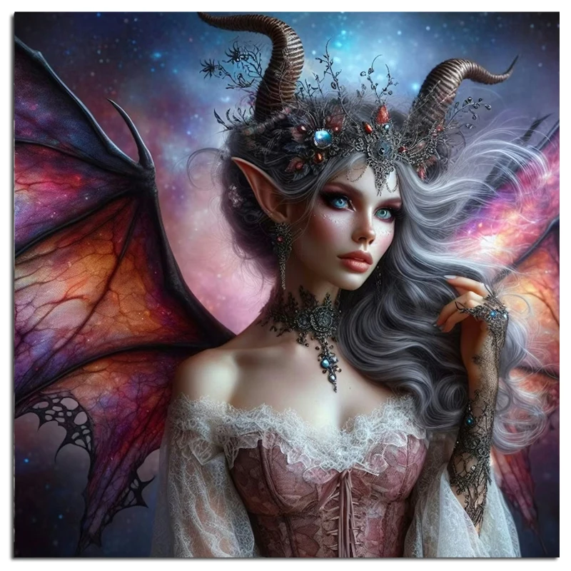 

DIY Demon Girl Art Diamond Painting Full Square Round Diamond Mosaic Abstract Portrait Embroidery Modern Home Decor