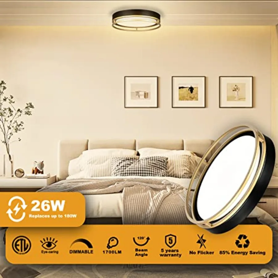 12.5 Inch LED Flush Mount Ceiling Light Fixture, 26W, Super Bright 1700 Lumens, 3 Color 3000K/4000K/5000K, Dimmable Ceiling Lam view 4