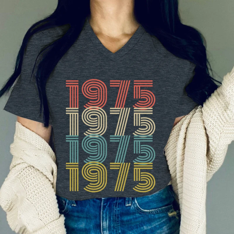 Woman T-shirts Born 1975 Birthday Gift Summer Womens Tops Tees Vintage 1975 Classic Graphic Retro T-shirt Women\'s Clothing Sales