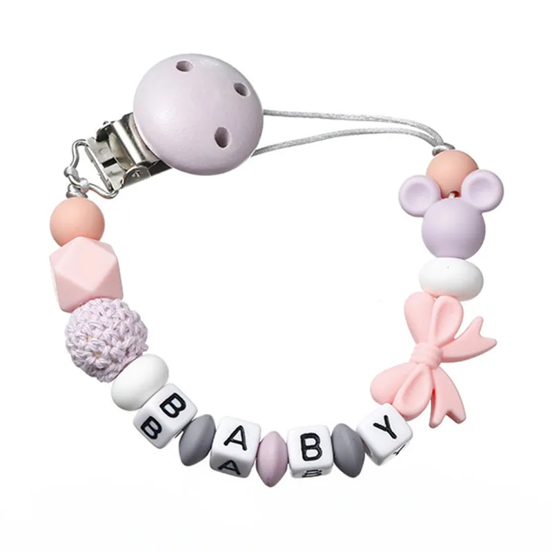 Non‑customized Baby Silicone Pacifier Clip Chain, BPA‑Free Cute Mouse Teething Beads Anti‑Drop Soother Dummy Holder
