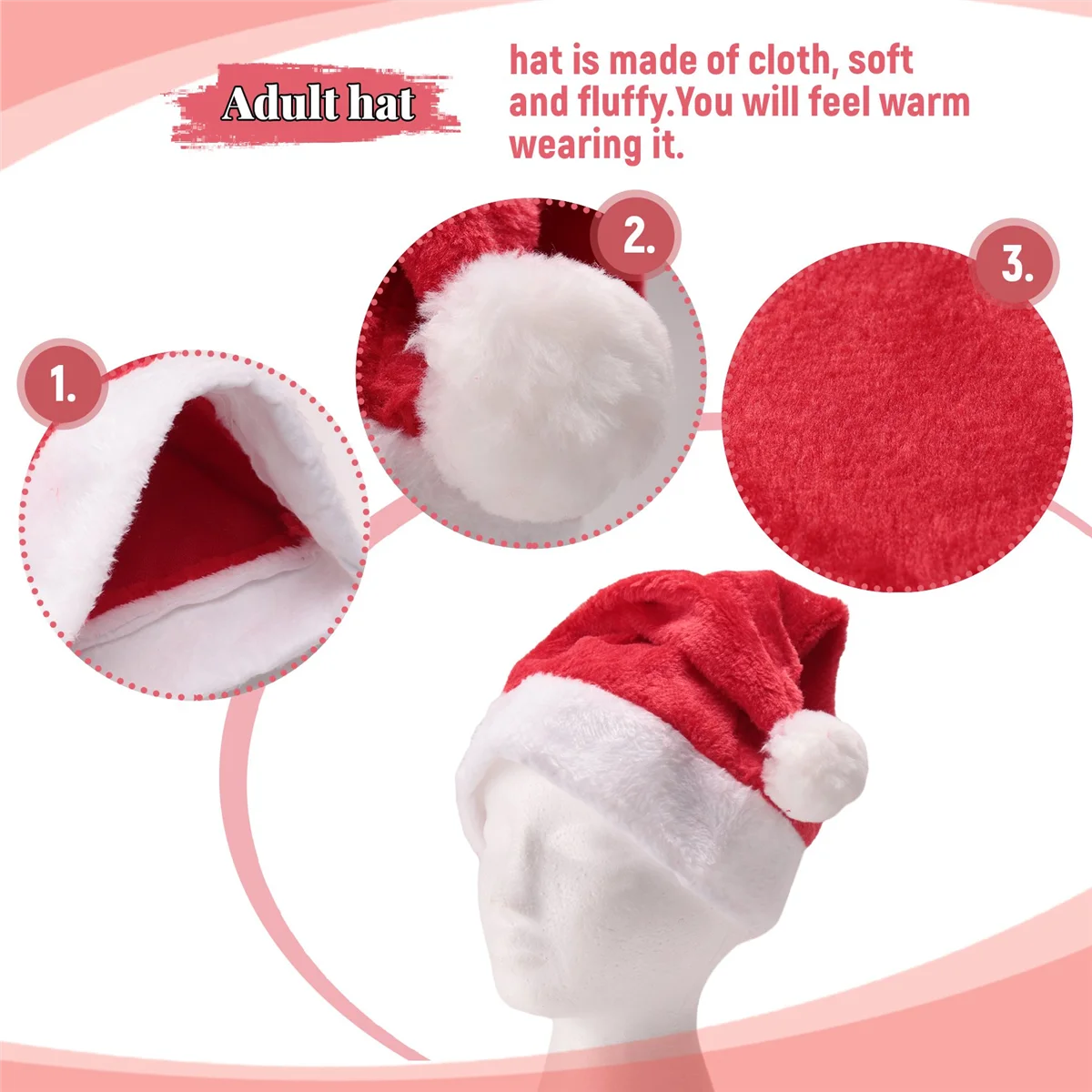 Santa Hat Christmas Hat Christmas Day Costume Dress Up Plush Thick Christmas Hat AdultJAS