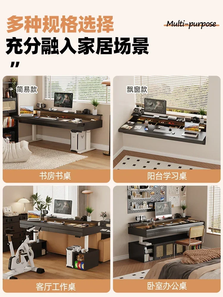 優れたカスタマイズ可能なロングコンピューターデスク、ダブルベッドルームデスク、本棚一体型、昇降可能