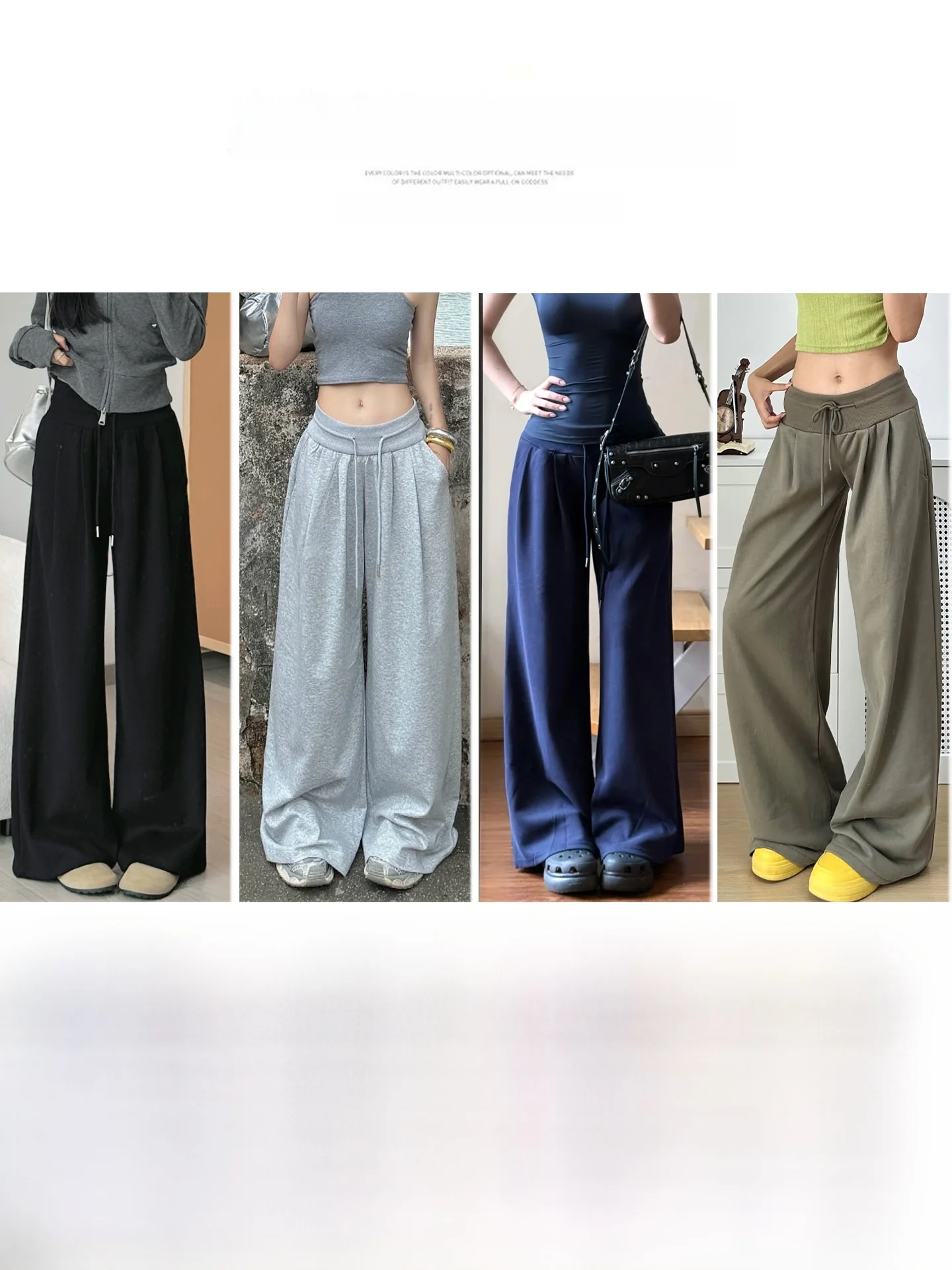 Pantaloni sportivi casual American Sle Pantaloni a gamba larga larghi drappeggiati a vita bassa da donna Primavera Autunno Nuovo arrivo Taglia piccola