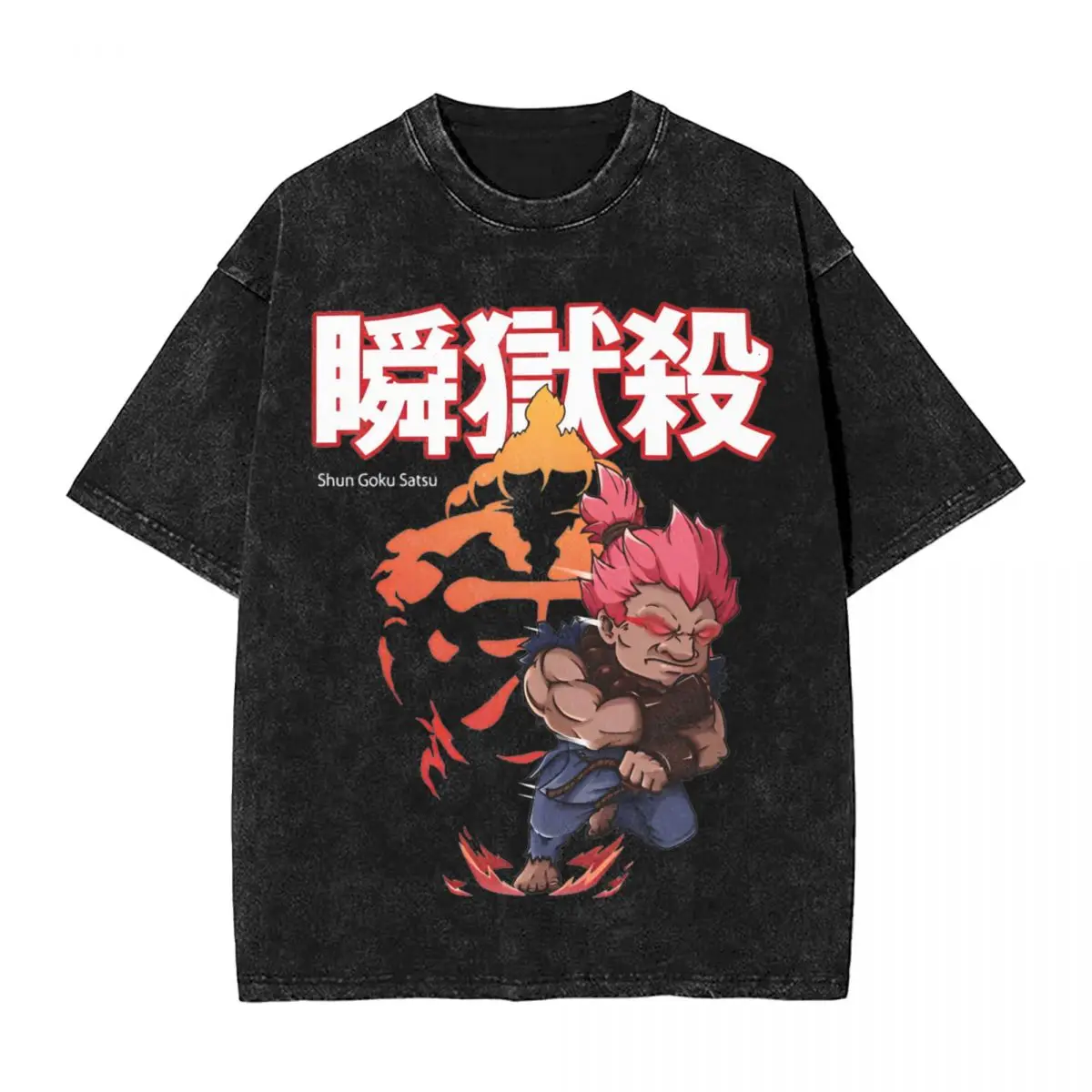 Akuma Street Fighters T Shirts Washed Short Sleeve Harajuku T-Shirts Vintage Men Women Tops Streetwear Graphic Printed Tees