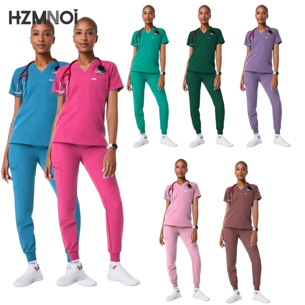 XS-2XL Top infermieristico + pantaloni da jogging Salone di bellezza Tuta da lavoro Morbida sensazione di mano Casual Scrub medico Set Uniforme da lavoro per donna Set da laboratorio