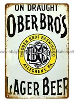 ON DRAUGHT OBER BROTHERS LAGER BEER metal tin sign old ads living room s look