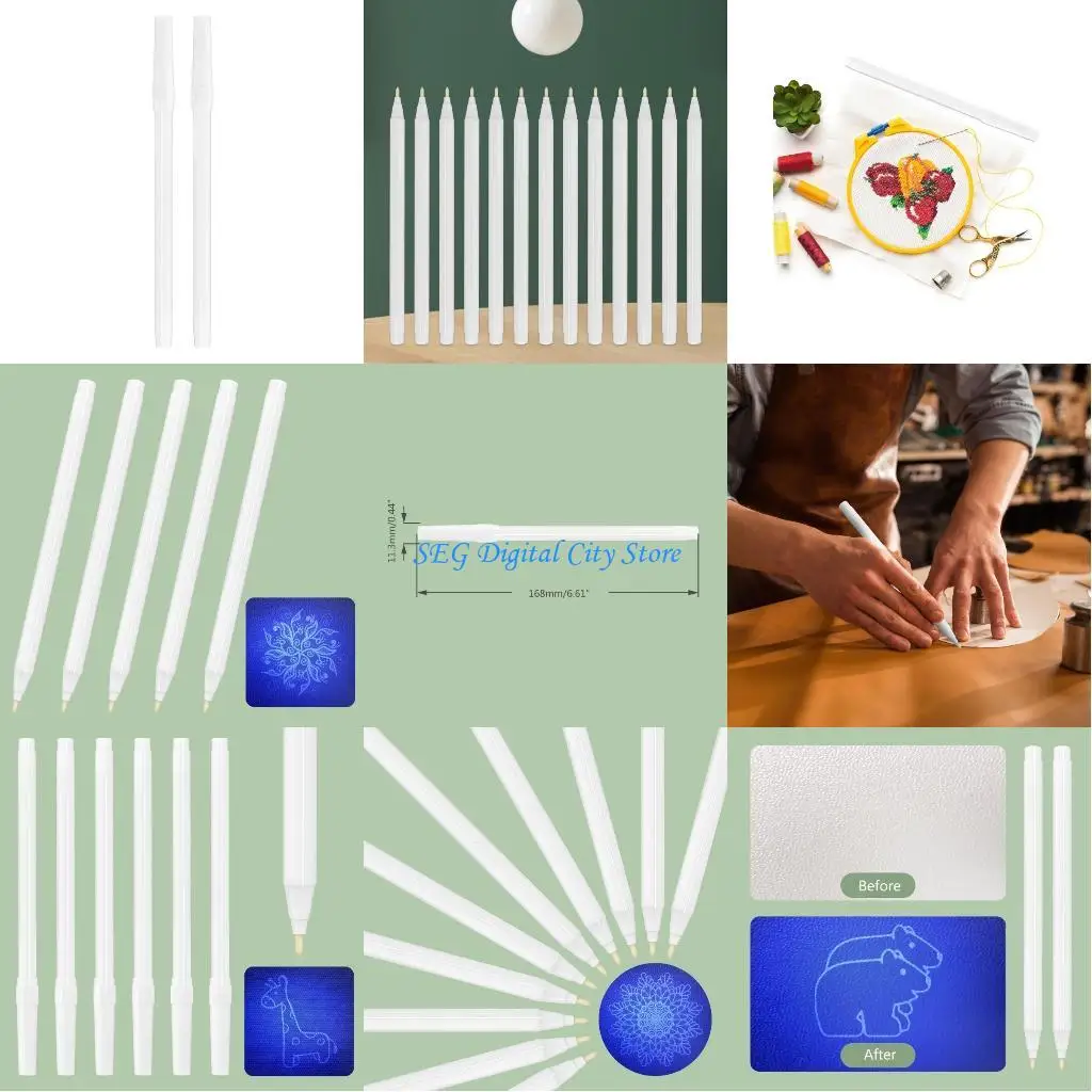 

U75B 2 Pieces Leather Fabric Markers Disappearing Pen UV Light Pen for Sewing