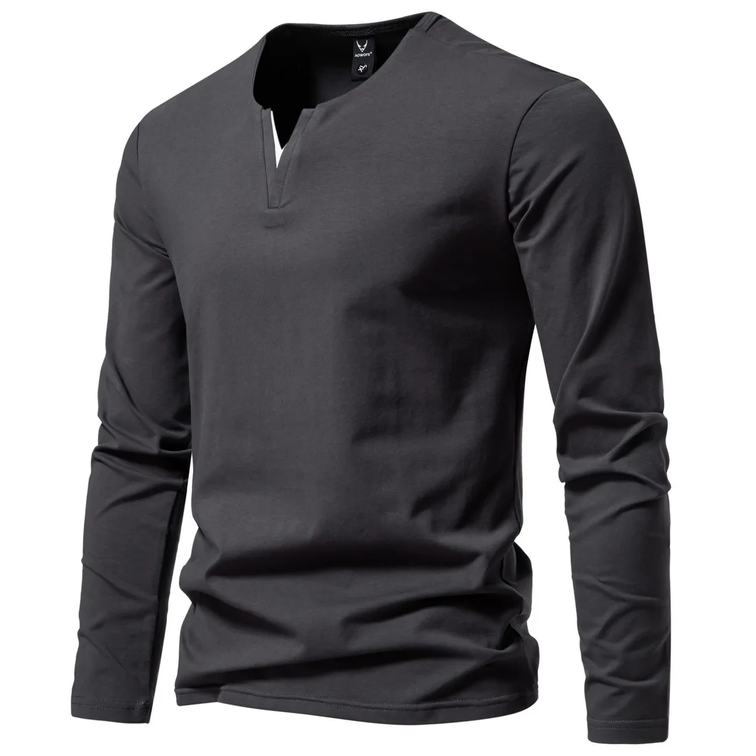 

2024 Mens Long Sleeve Henley Shirts Casual Cotton Solid Color Slim Fit Basic Autumn V-Neck T-Shirt