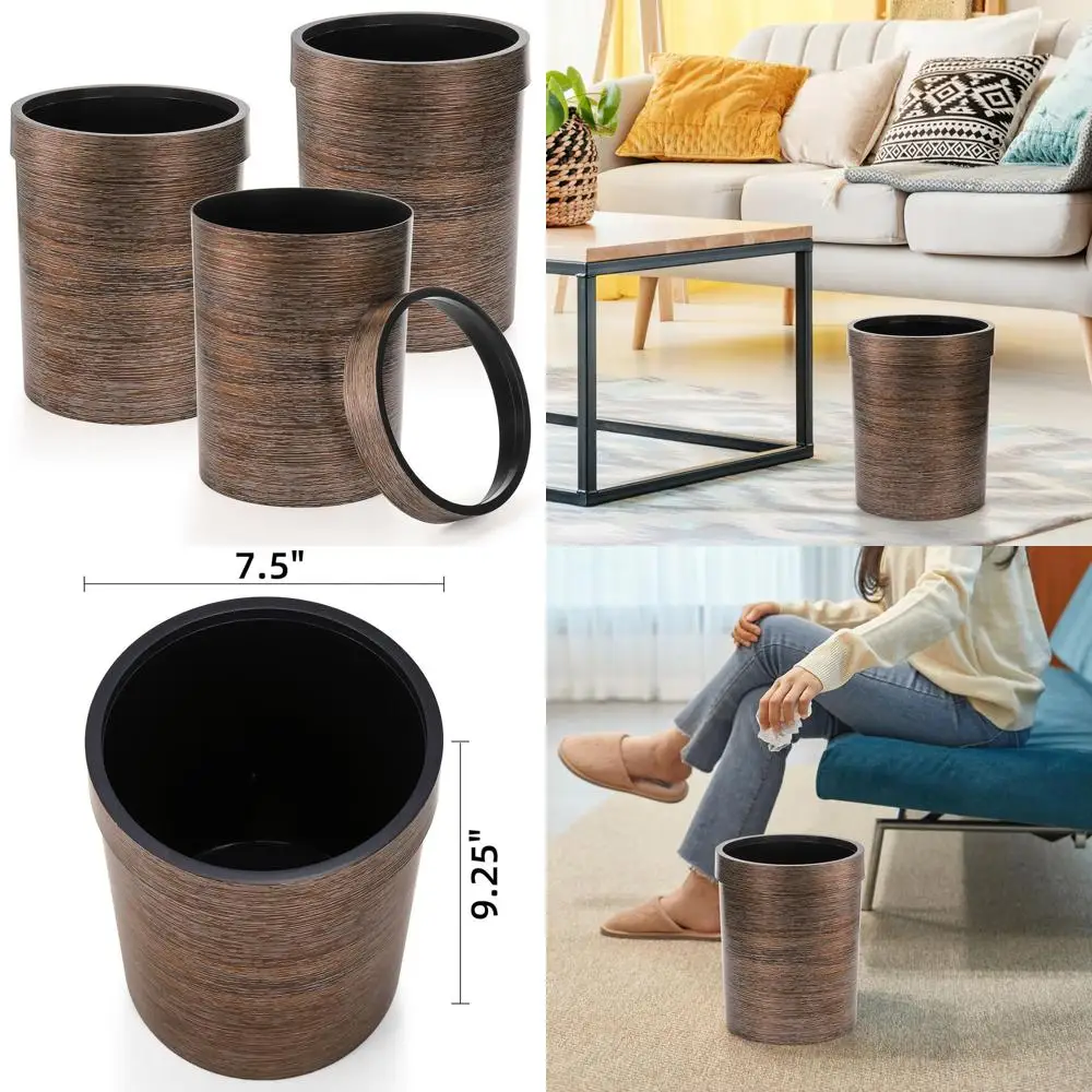 

Retro-Style 1.7 Gallon Wood-Grain Plastic Trash Can with Lid for Home, Kitchen, Office, and Bathroom