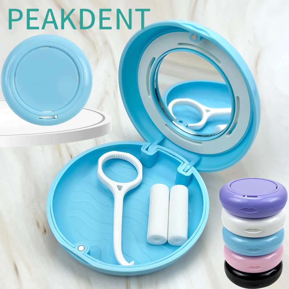 

Portable Dental Braces Retainer Case with Mirror Vent Holes Mouth Guard Case Silicone Liner Dustproof Protection Denture Box