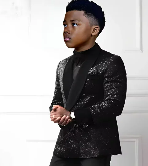 

Sequin Boys Suit 2 Piece Set Double Breasted Blazer Pants Wedding Tuxedo Kids Fashion Outfit 2-16 Years Old