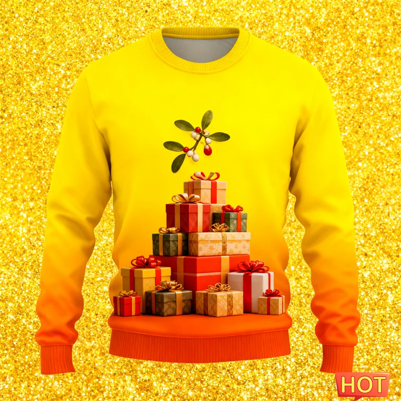 2026 موضة جديدة للرجال سترة عيد الميلاد القبيحة العصرية الشارع الشهير ثلاثية الأبعاد مطبوعة عيد الميلاد بلوزات عادية المتضخم عطلة البلوفرات