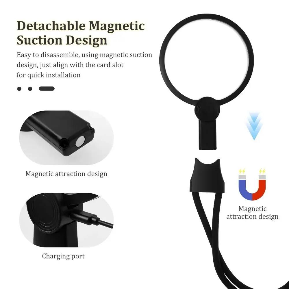 3 Color LED Lights Magnifying Glass Neck Wearing Handheld Hanging Neck Magnifying Glass Large Screen Acrylic