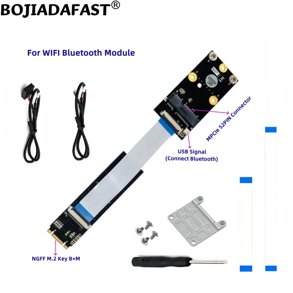 NGFF M.2 Key B+M to MPCIe Mini PCIe PCI-E Wireless Adapter + Flexible FPC Cable For Wifi BT Module Card