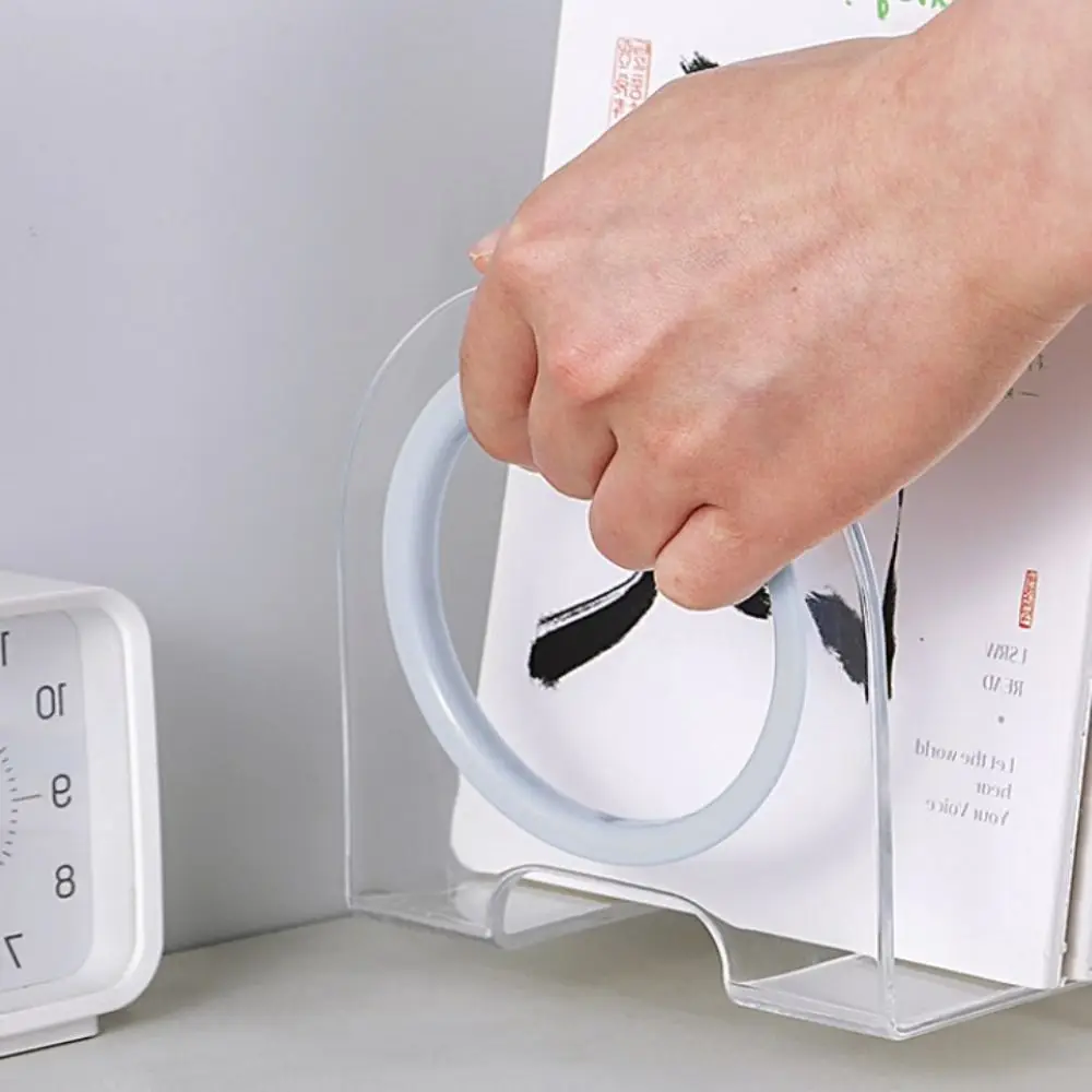 Risparmia spazio Maniglia Fermalibri Trasparente Durevole Divisore Supporto per libri Semplice Display Scrivania Rack di stoccaggio Ufficio scolastico