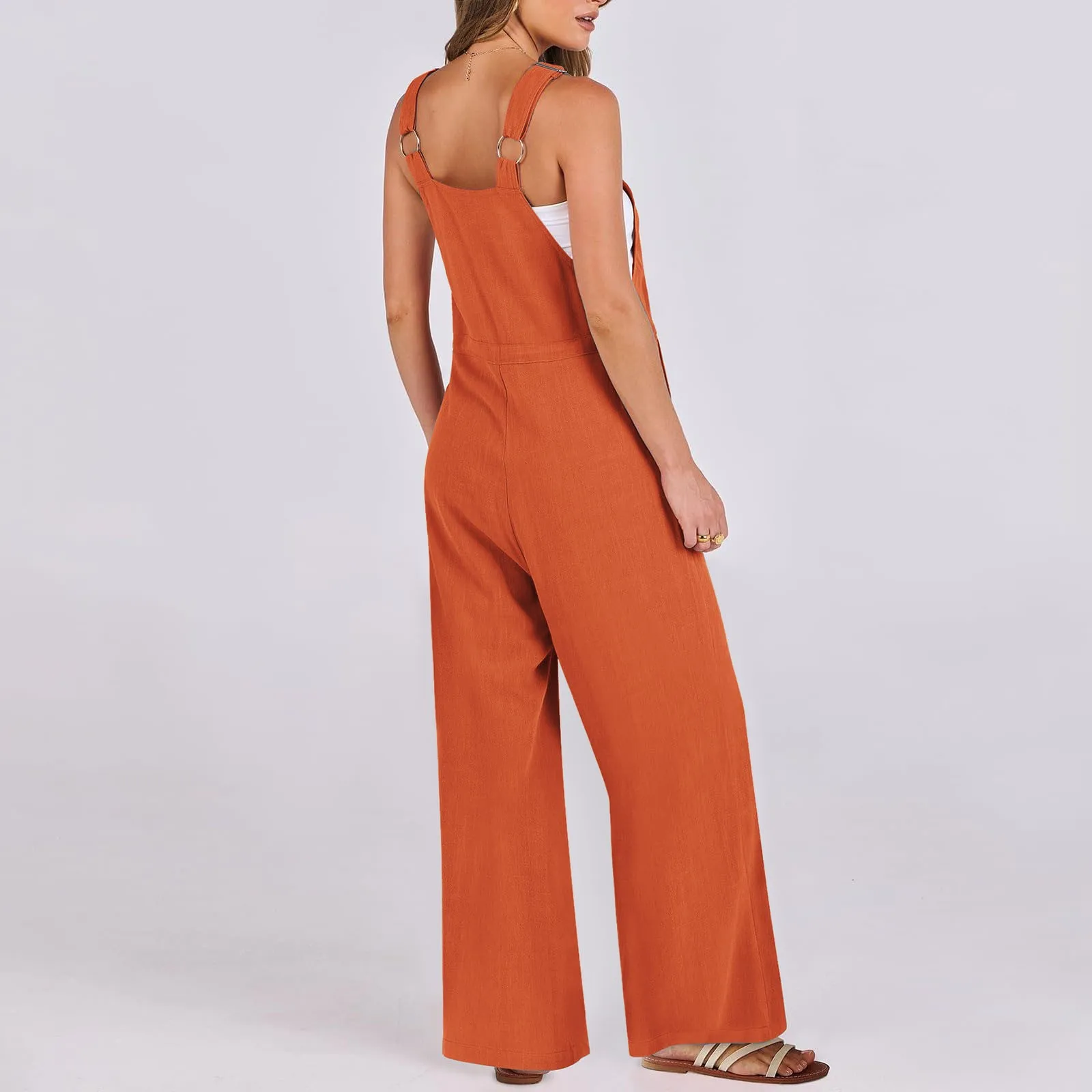 Summer Strap Jumsuit 2024 Solid Color New Streetwear y2k Overall With Zipper Pockets Sleevelss Lace Up Loose Wide Leg Trousers