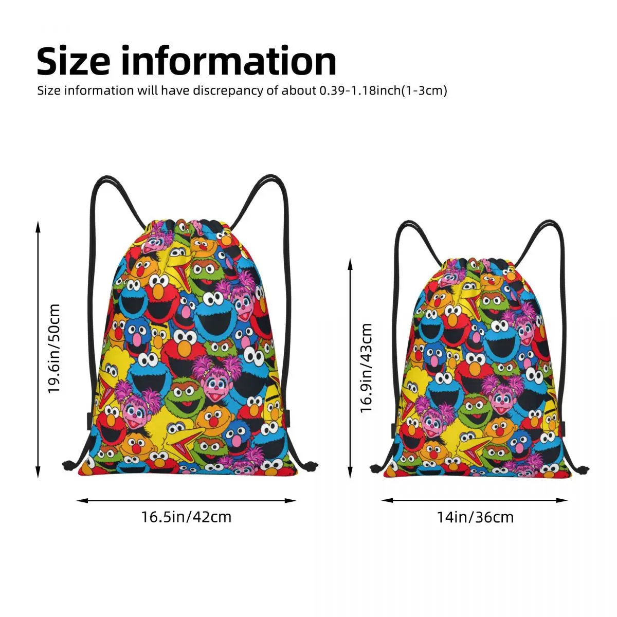 Sesames Streets Cookies Monsters Cartoon Drawstring Backpack Gym Sports Sackpack String Bag for Yoga